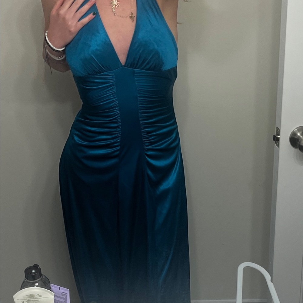 Elegant Teal Halter Prom Dress